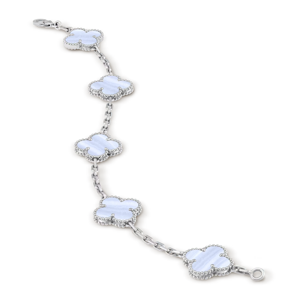 Vintage Alhambra bracelet, 5 motifs, rhodium plated white gold, chalcedony