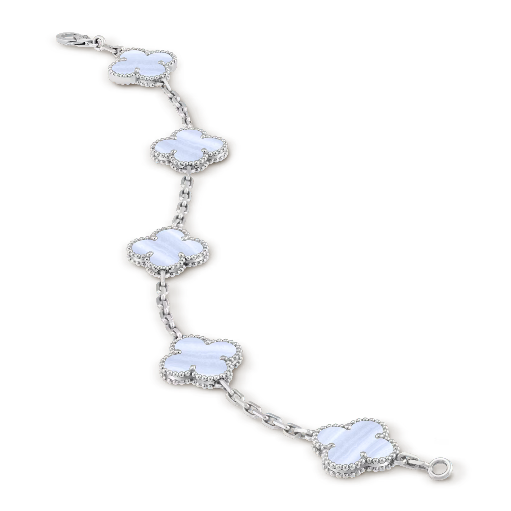 Vintage Alhambra bracelet, 5 motifs, rhodium plated white gold, chalcedony