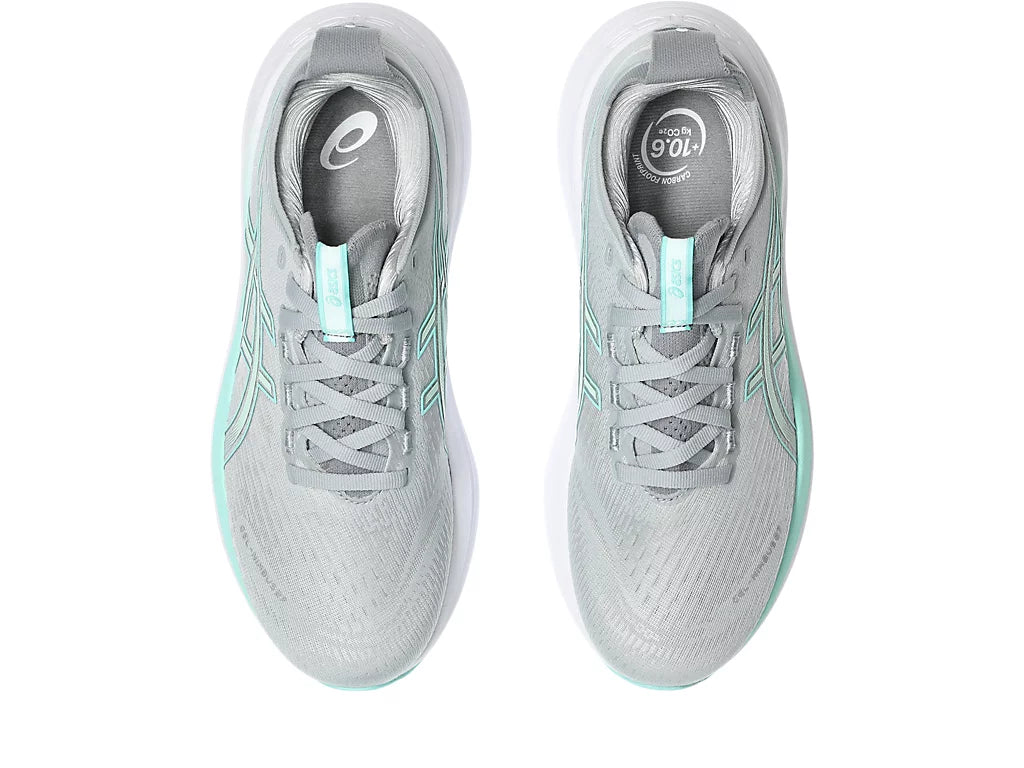 Womens ASICS Gel Nimbus 27 Wide - Piedmont Grey/Illuminate Mint