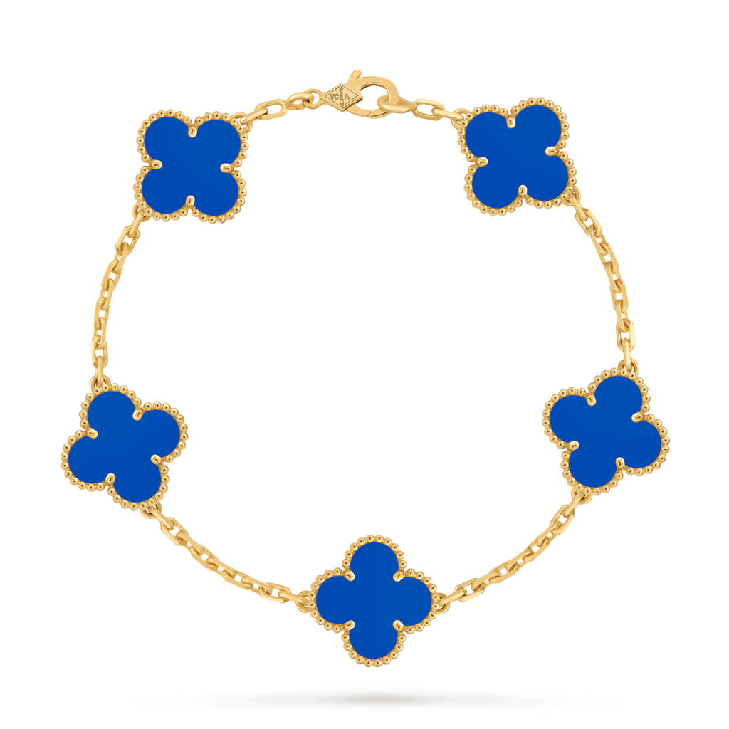 Vintage Alhambra bracelet, 5 motifs, blue agate
