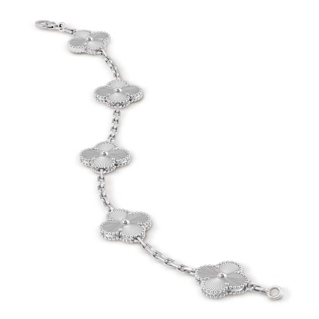 Vintage Alhambra bracelet, 5 motifs, guilloché rhodium plated