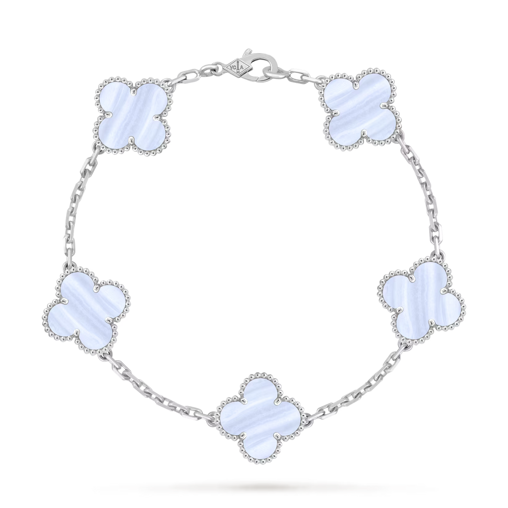 Vintage Alhambra bracelet, 5 motifs, rhodium plated white gold, chalcedony