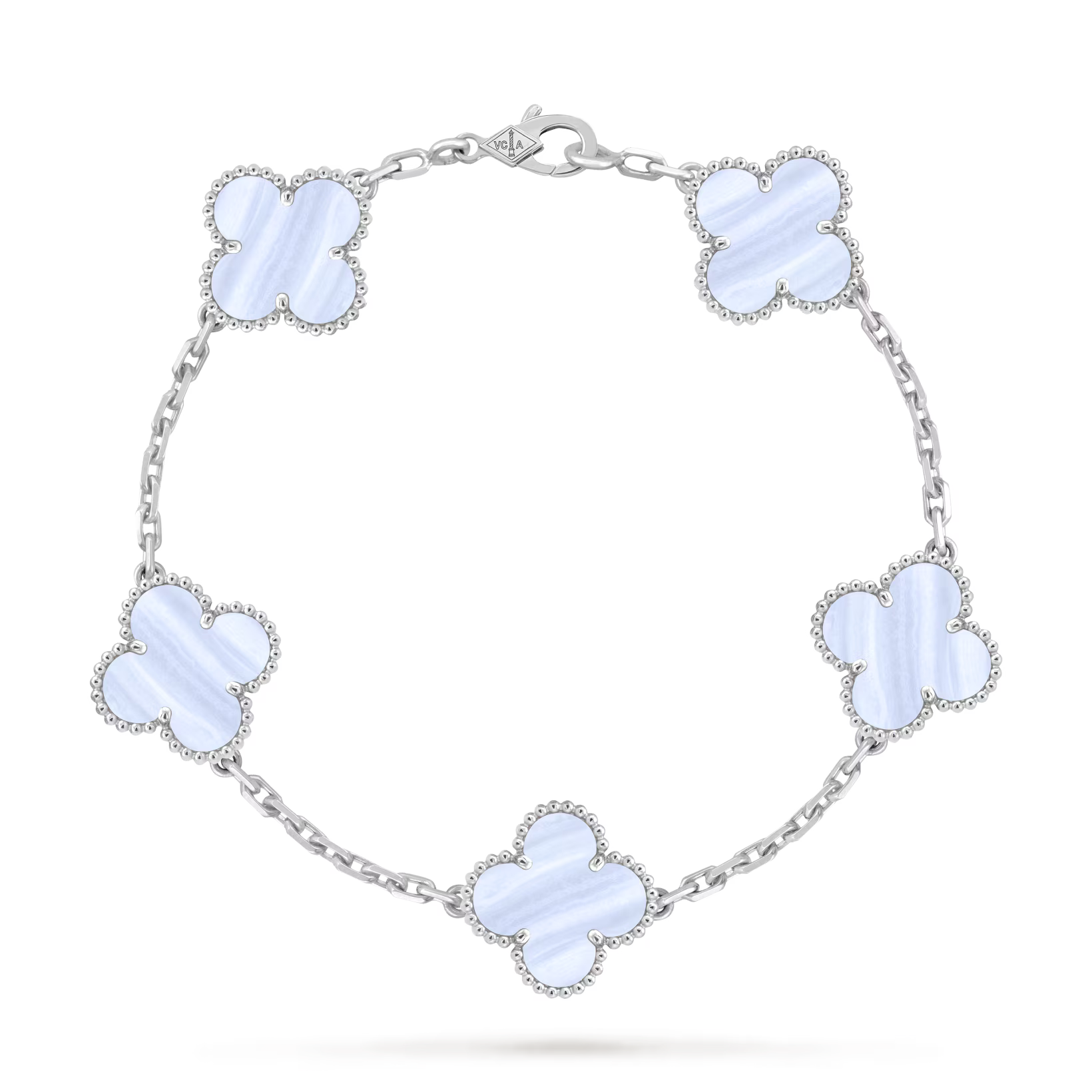 Vintage Alhambra bracelet, 5 motifs, rhodium plated white gold, chalcedony