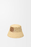 Anagram bucket hat in raffia and calfskin