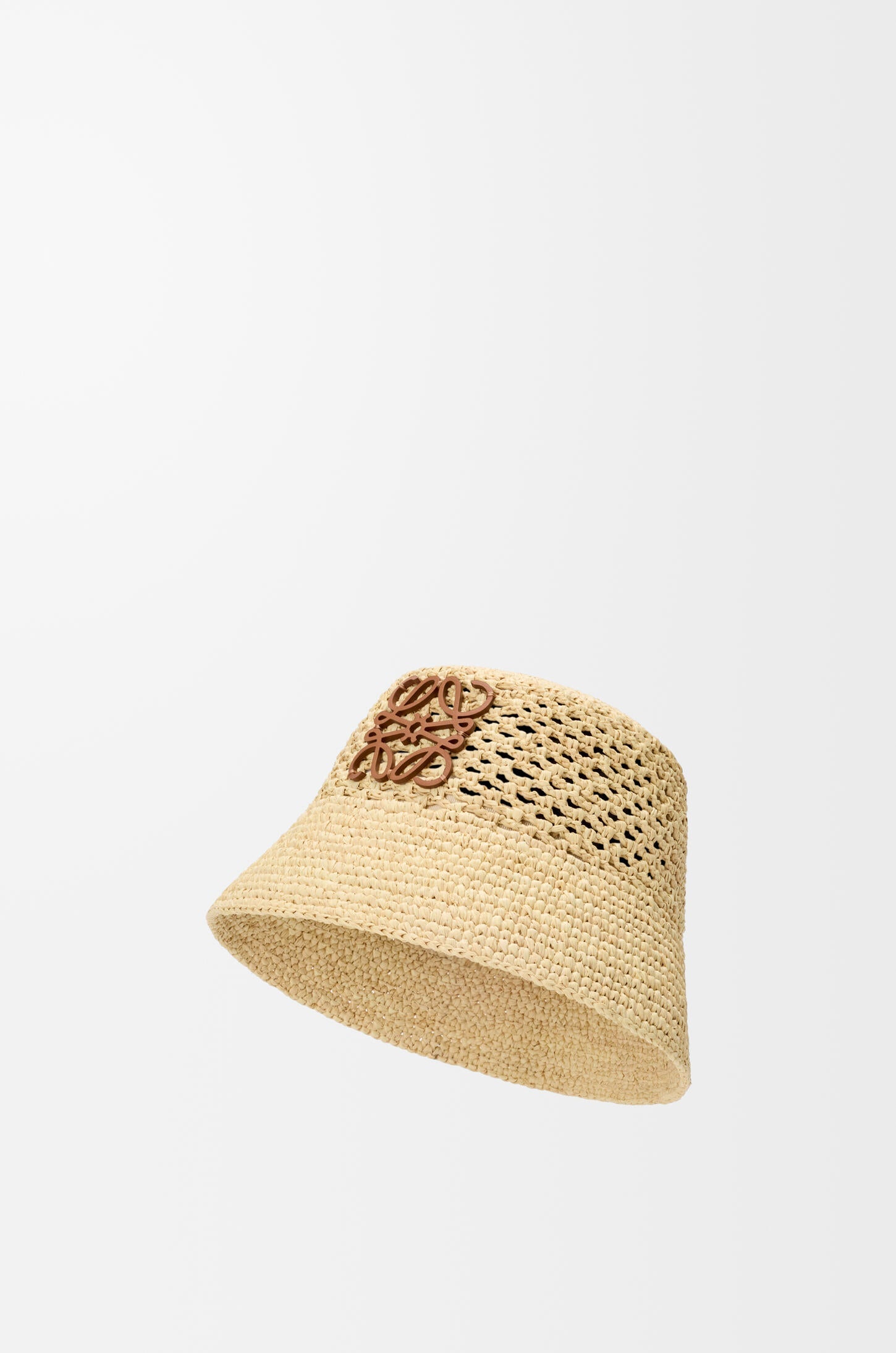 Anagram bucket hat in raffia and calfskin