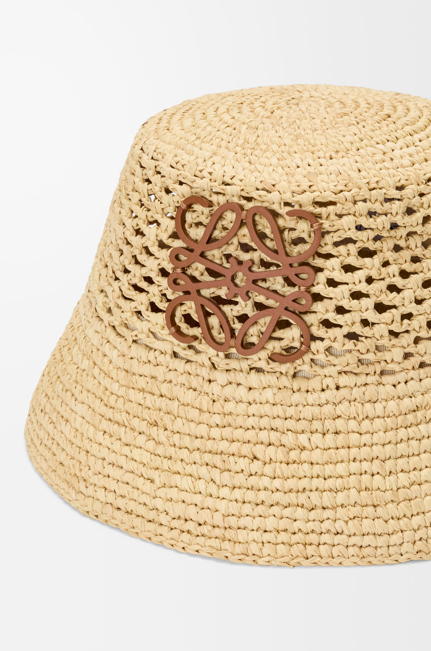 Anagram bucket hat in raffia and calfskin