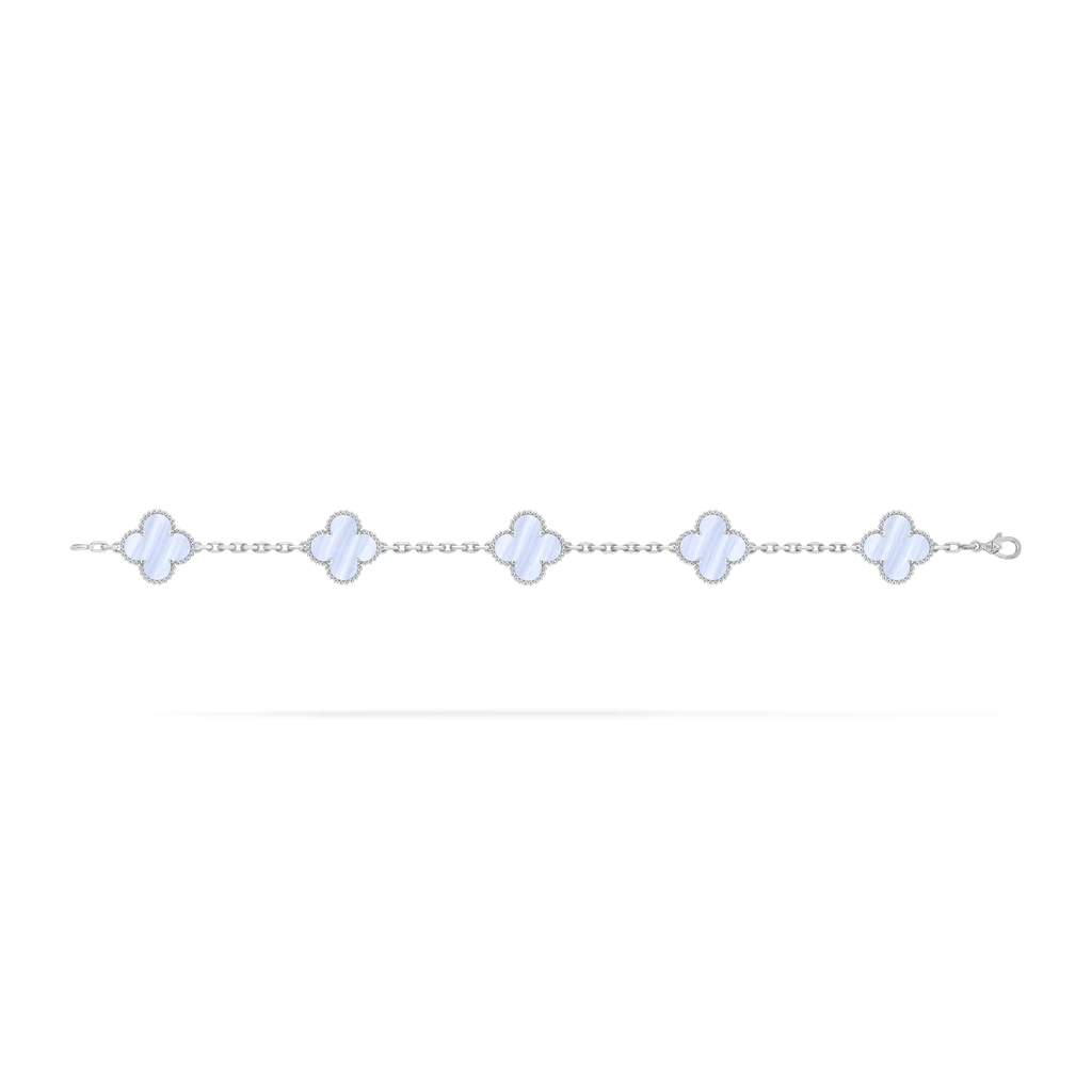 Vintage Alhambra bracelet, 5 motifs, rhodium plated white gold, chalcedony