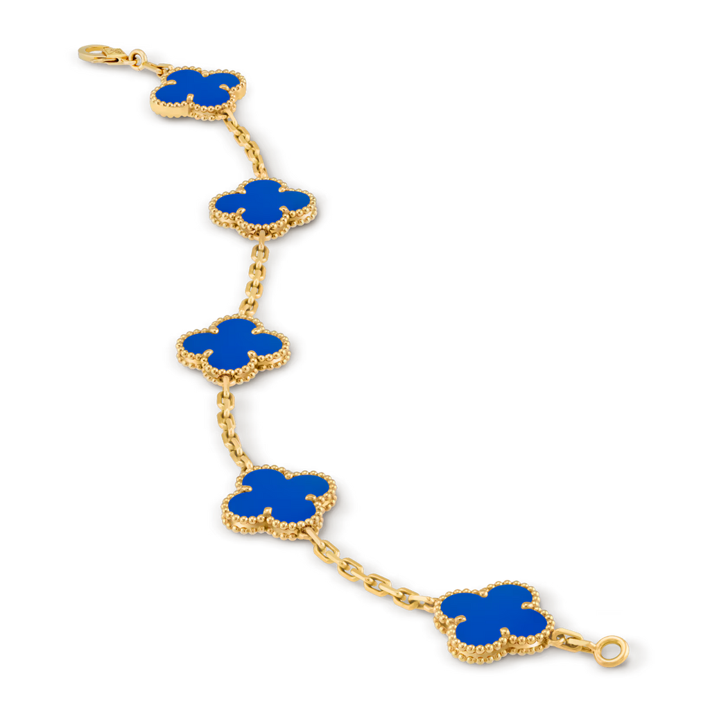 Vintage Alhambra bracelet, 5 motifs, blue agate