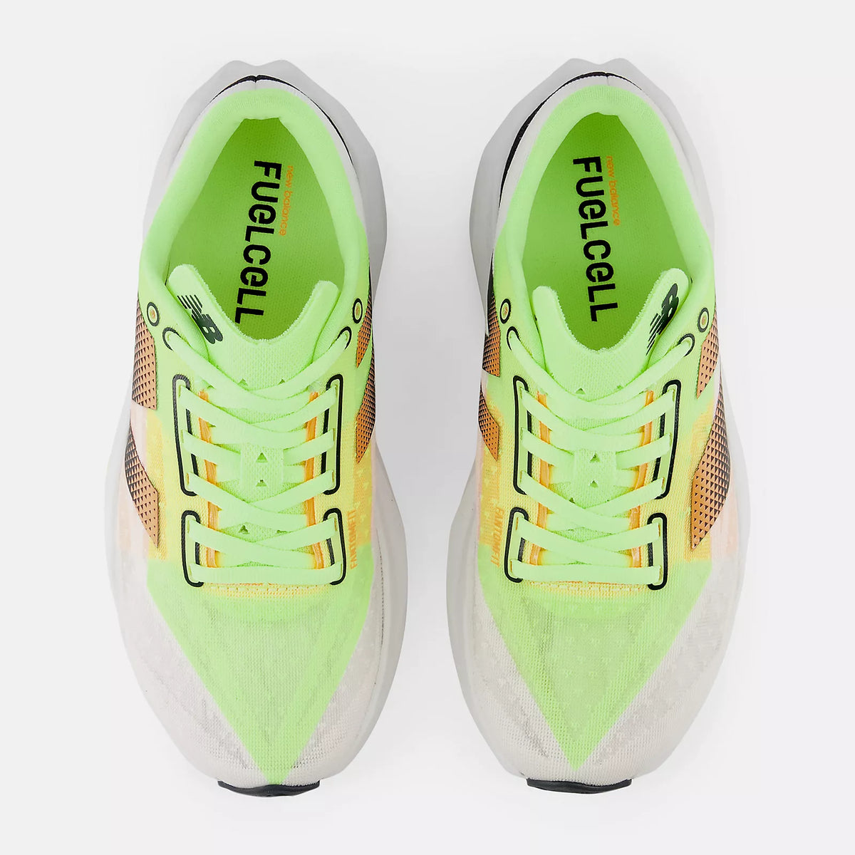 New Balance Mens Fuelcell Rebel v4 - White with bleached lime glo and hot mango (MFCXLL4)